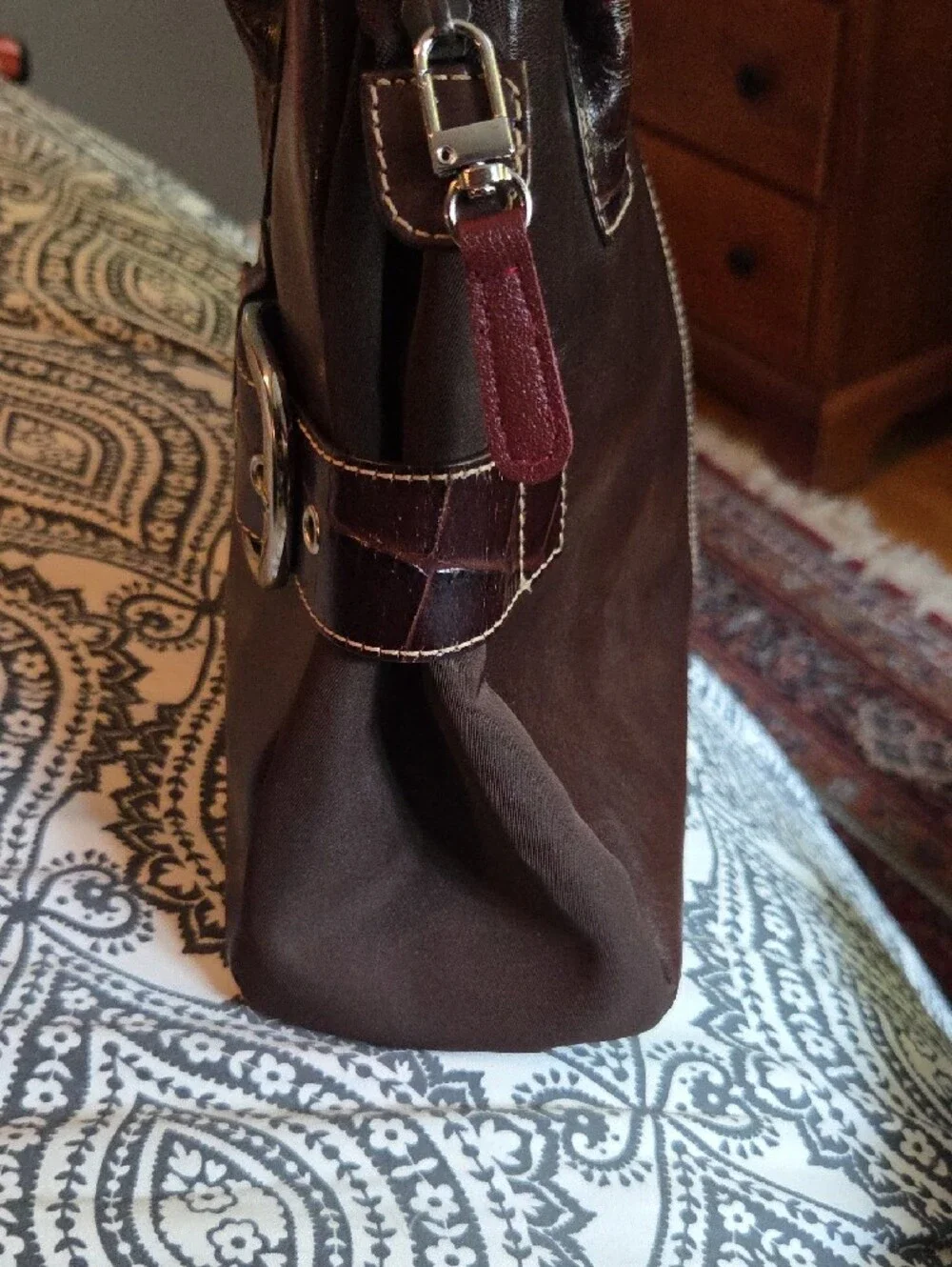 Franco Sarto Chocolate Brown Shoulder Bag with Buckle Detail